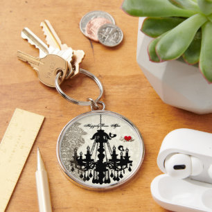 Vintage Love Birds Wedding Invitation Keychain