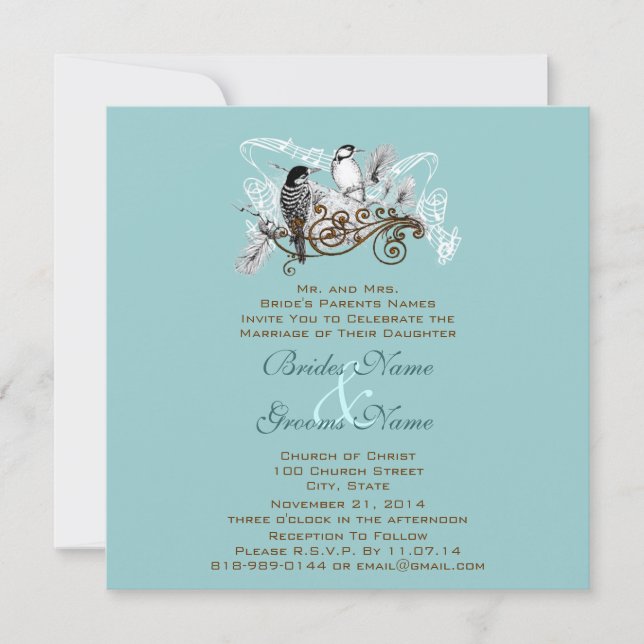 Vintage Love Birds Wedding Invitation White Notes (Front)