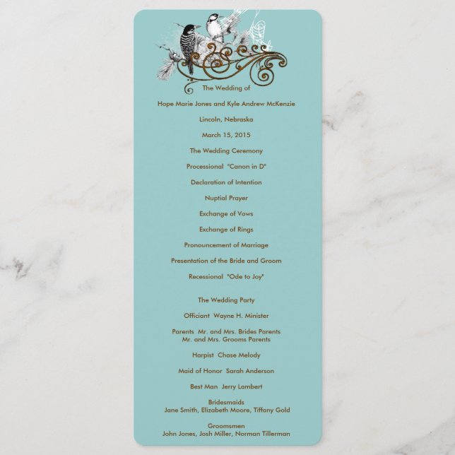 Vintage Love Birds Wedding Program (Front)