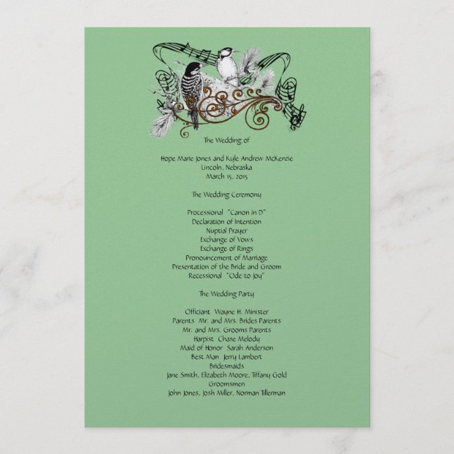 Vintage Love Birds Wedding Program (Front)