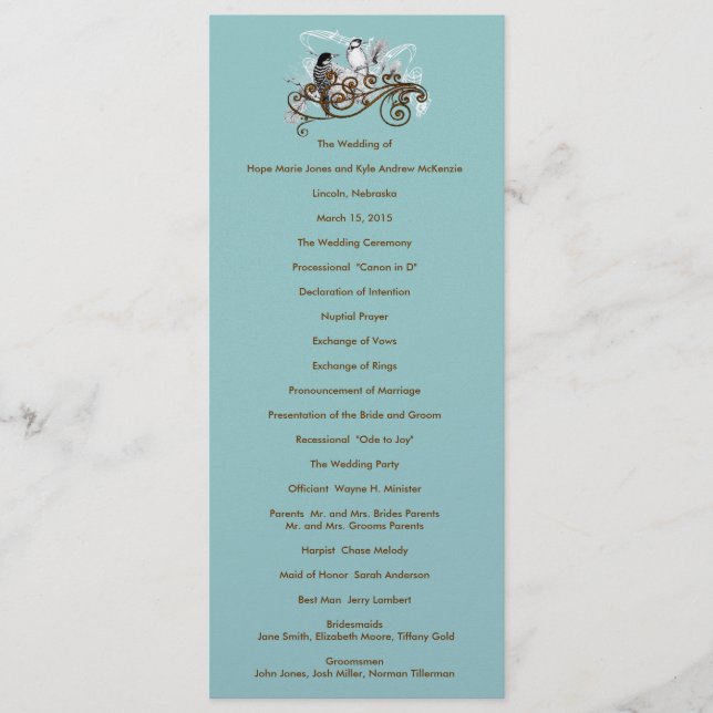 Vintage Love Birds Wedding Program (Front)