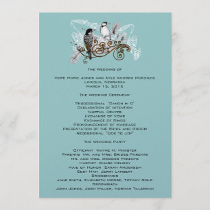 Vintage Love Birds Wedding Program White Notes