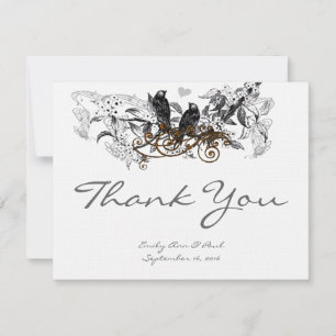 Vintage Love Birds White Floral Wedding Thank You
