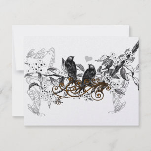 Vintage Love Birds White Flowers Branch Wedding RSVP Card