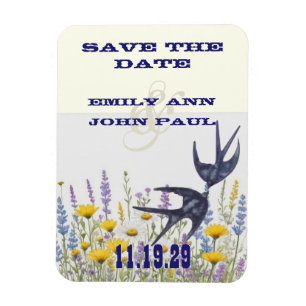 Vintage Love Birds Woodgrain Save the Date Magnet