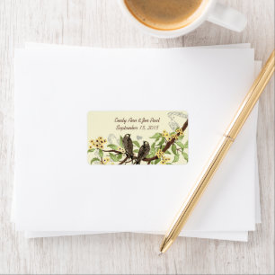 Vintage LOVE Birds Yellow BLOOMING Tree Branch Label