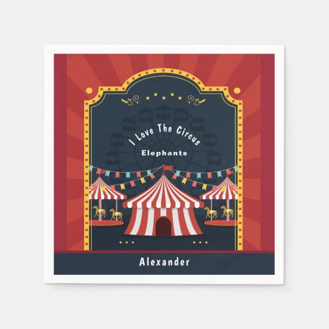 Vintage Love Circus Carnival Red White Blue Napkins (Front)
