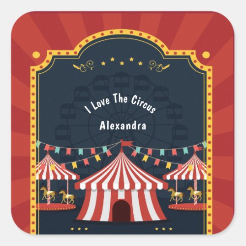 Vintage Love Circus Carnival Red White Blue Square Sticker