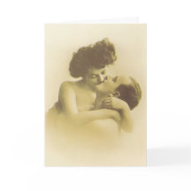 Vintage love couple kissing sepia illustration