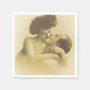 Vintage love couple kissing sepia illustration napkins