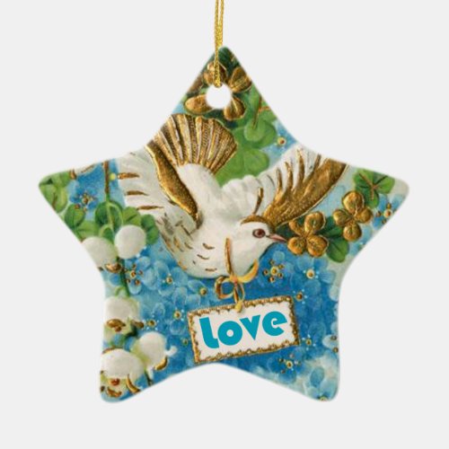 Vintage Love dove blue white flowers ornament