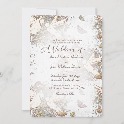 Vintage Love Doves Garden Wedding Invitation