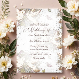 Vintage Love Doves Garden Wedding Invitation