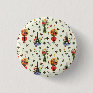 Vintage Love Floral Paris Eiffel Tower Butterfly Button