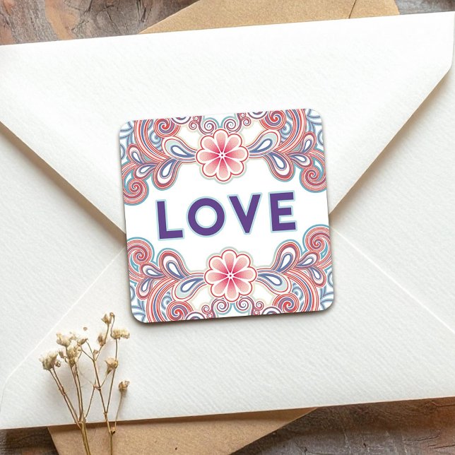 Vintage love flowers square sticker (Creator Uploaded)