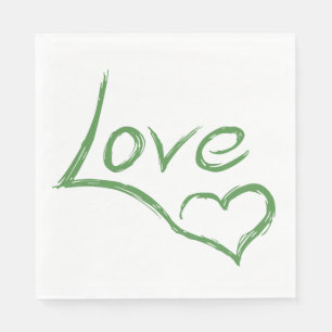 Vintage Love Green Heart Party Wedding Typography Napkins