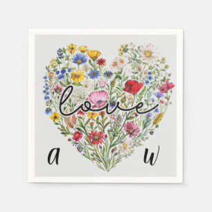 Vintage Love Heart Floral Wildflowers Initial Napkins