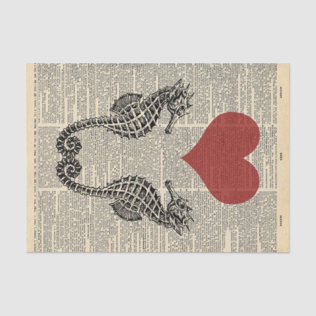 Vintage Love Heart Seahorses decoupage Tissue Paper (Front)