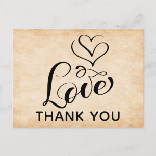 Vintage Love Hearts Brown Grunge Typography Postcard