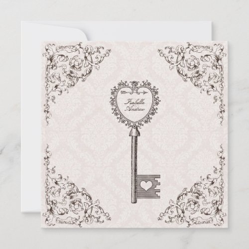 Vintage Love Key Wedding Invitation