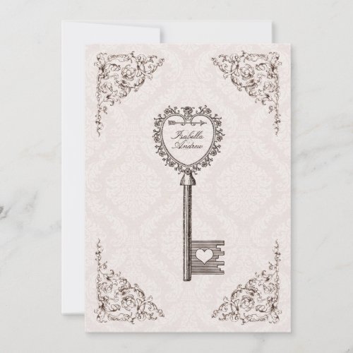 Vintage Love Key Wedding Invitation #V1