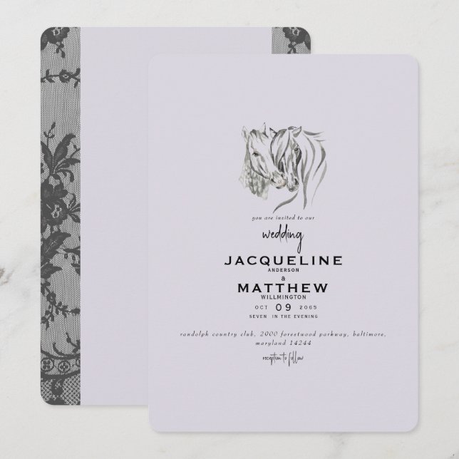 Vintage Love & Lace Lavender Wedding Invitation (Front/Back)