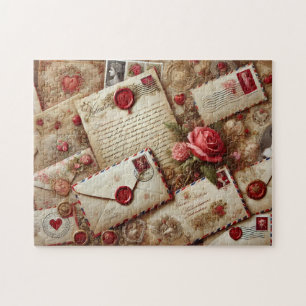 Vintage Love Letters Romantic Collage Jigsaw Puzzle