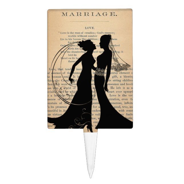 Vintage Love Marriage Lesbian Wedding Cake Topper (Front)