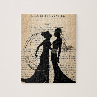 Vintage Love & Marriage Lesbian Wedding Longfellow Jigsaw Puzzle