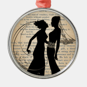 Vintage Love & Marriage Lesbian Wedding Longfellow Metal Ornament