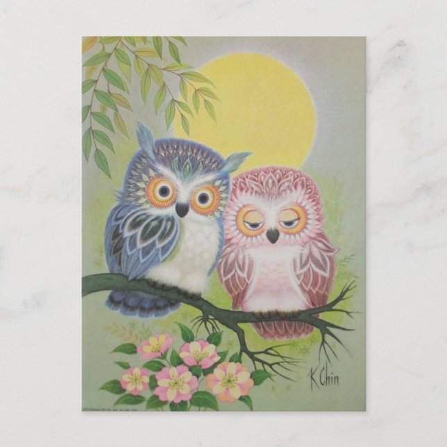 Vintage Love Owls Postcard (Front)