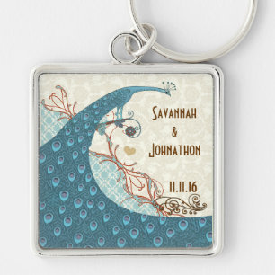 Vintage Love Peacock Wedding Key Chain