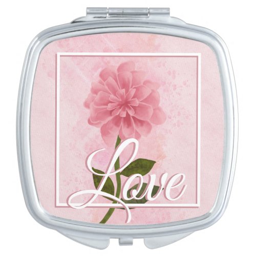 Vintage Love Pink Watercolor Flower Compact Mirror