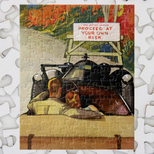 Vintage Love, Road Closed Proceed at Your Own Risk Jigsaw Puzzle