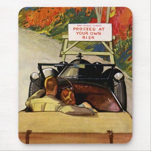 Vintage Love Road Closed Proceed at Your Own Risk Mouse Pad