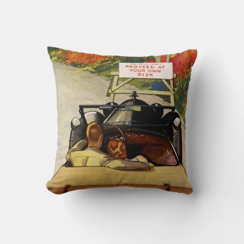 Vintage Love Road Closed Proceed at Your Own Risk Throw Pillow
