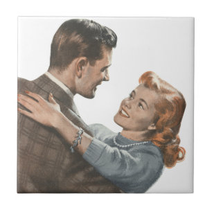 Vintage Love Romance Newlyweds Shall We Dance? Ceramic Tile
