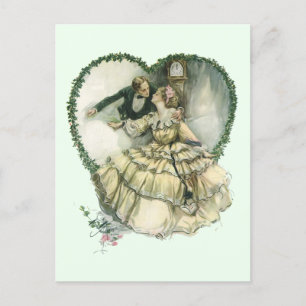 Vintage Love, Romantic Christmas Save the Date Announcement Postcard