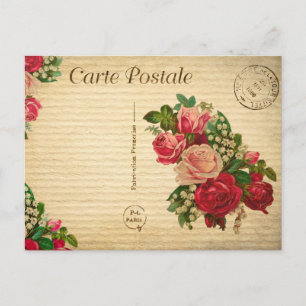 Vintage Love Romantic Roses Floral Flowers French Postcard