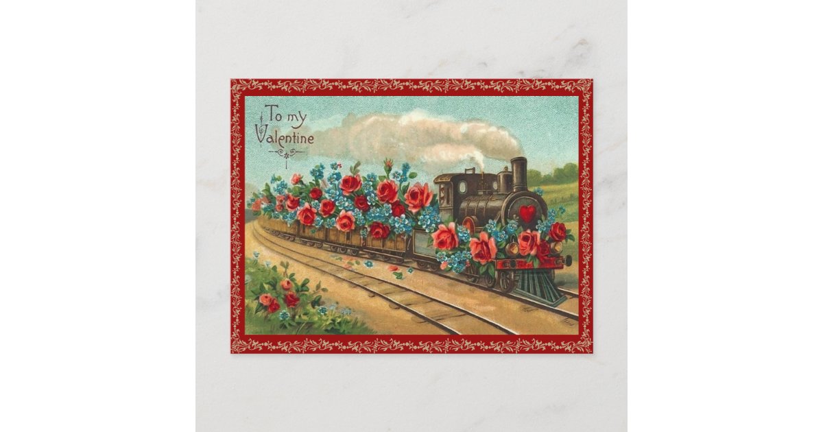 Vintage Love Train Valentine Postcard | Zazzle.com