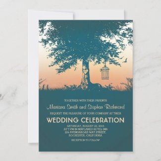 Vintage Love Tree Rustic Wedding Invites