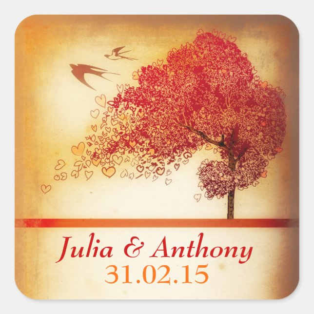 vintage love tree save the date sticker (Front)