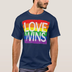 Vintage Love Win Rainbow Peace Sign Pride Lesbian T-Shirt