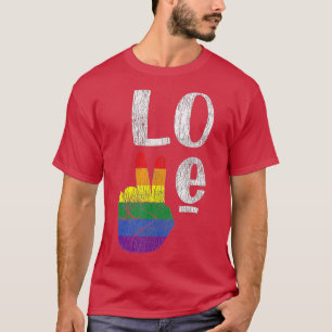 Vintage Love Win Rainbow Peace Sign Pride Lesbian  T-Shirt