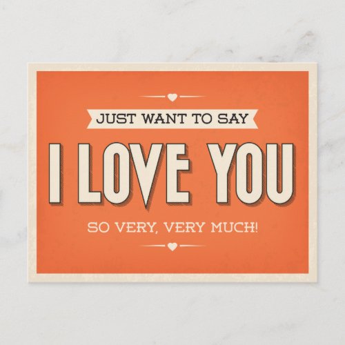 Vintage Love You Orange Grunge Postcard