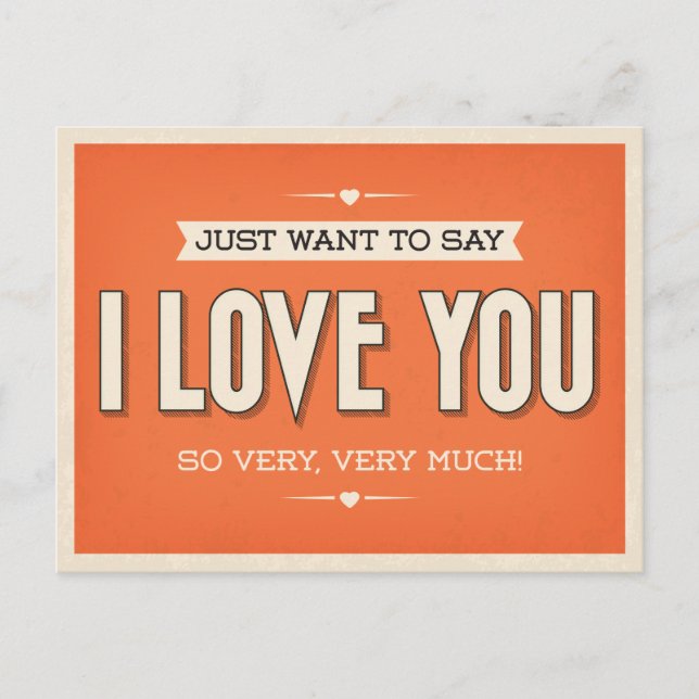 Vintage Love You Orange Grunge Postcard (Front)