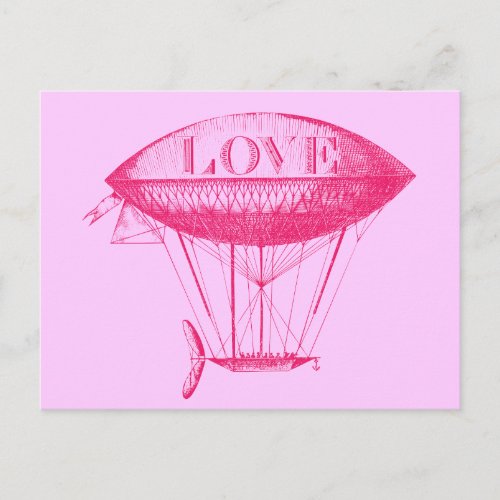 Vintage Love Zeppelin Pink Postcard