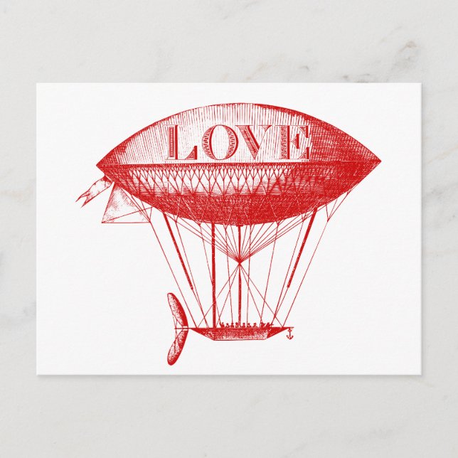 Vintage Love Zeppelin Red Postcard (Front)