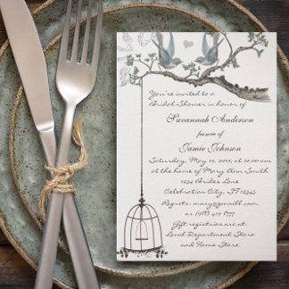 Vintage Lovebird Birdcage Bridal Shower Invitation