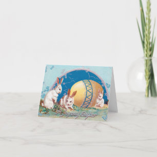 Vintage Lovely Bunny Rabbits with Easter Eggs Holiday Card